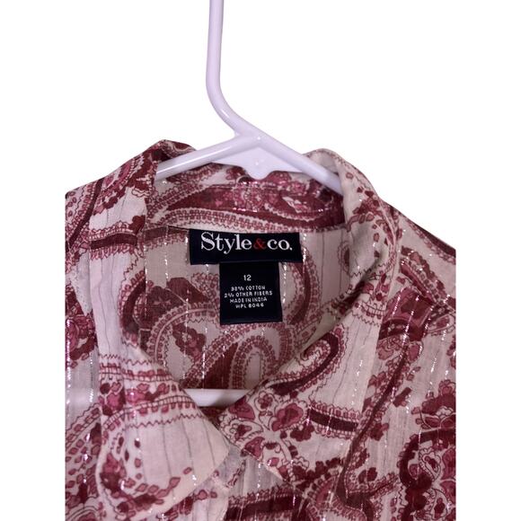 Lightweight Paisley Top Shimmering Pink Red 3/4 Sleeve Womens Size 12 - Picture 2 of 4